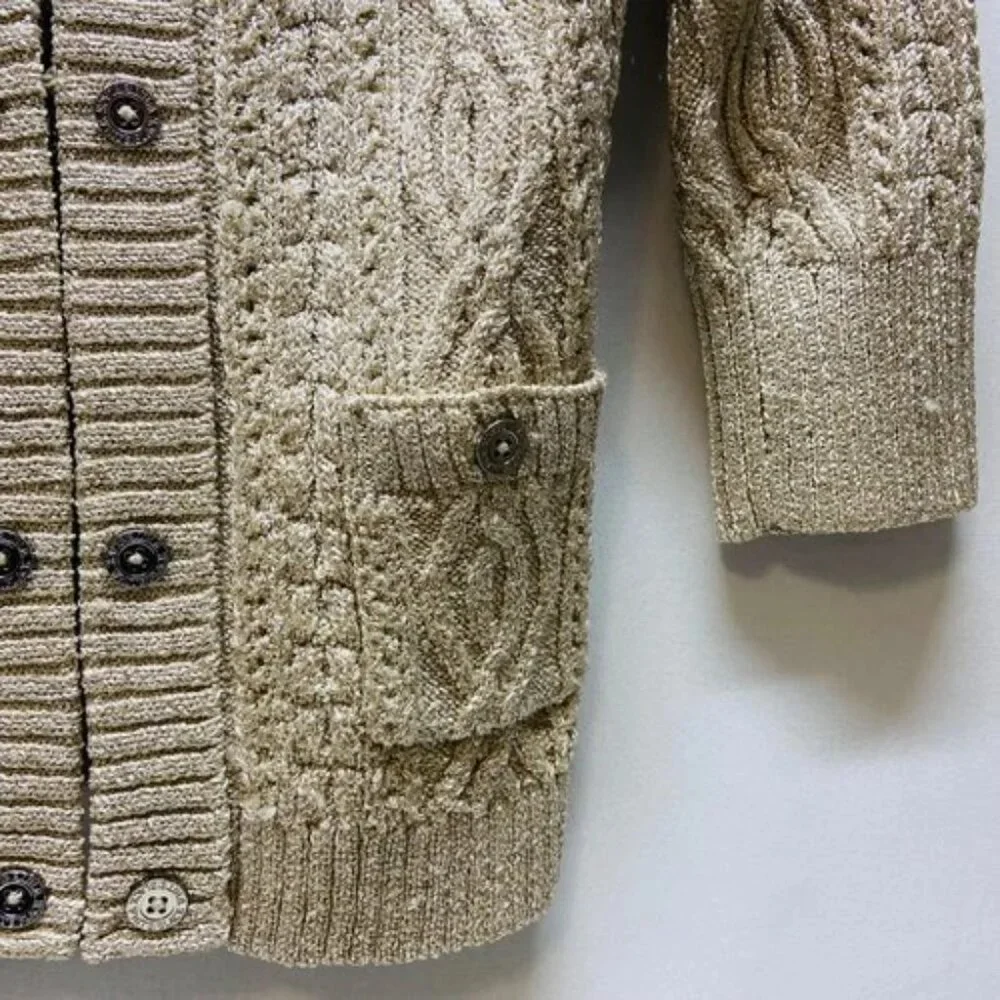 White House Black Market‎ Cardigan Sweater Women's Small Gold Metallic Knit EUC